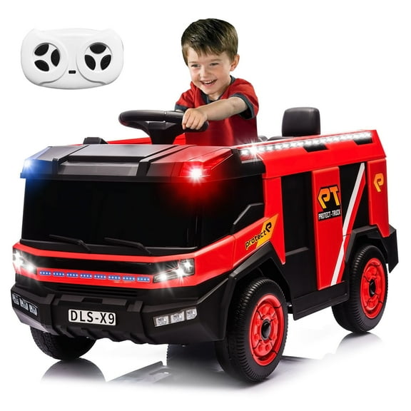 Bopilon 12V Ride on Fire Truck, Electric Vehicle Ride on Car w/Siren Call, Walkie Talkies, Fire Tools, Bluetooth Music
