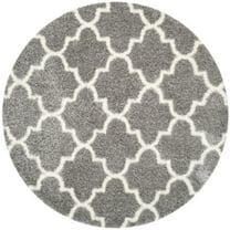 SAFAVIEH Montreal Lennart Geometric Quatrefoils Shag Area Rug, Grey/Ivory, 6'7" Round