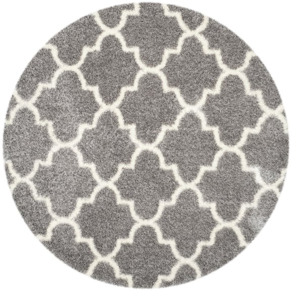 SAFAVIEH Montreal Lennart Geometric Quatrefoils Shag Area Rug, Grey/Ivory, 6'7" Round