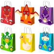 Mocoosy 18 Pack DIY Dinosaur Party Favor Gift Bags with Handles - Dinosaur Goodie Bags for Kids Birthday, Dinosaur Candy Treat Bags for Boys Girls Party Supplies