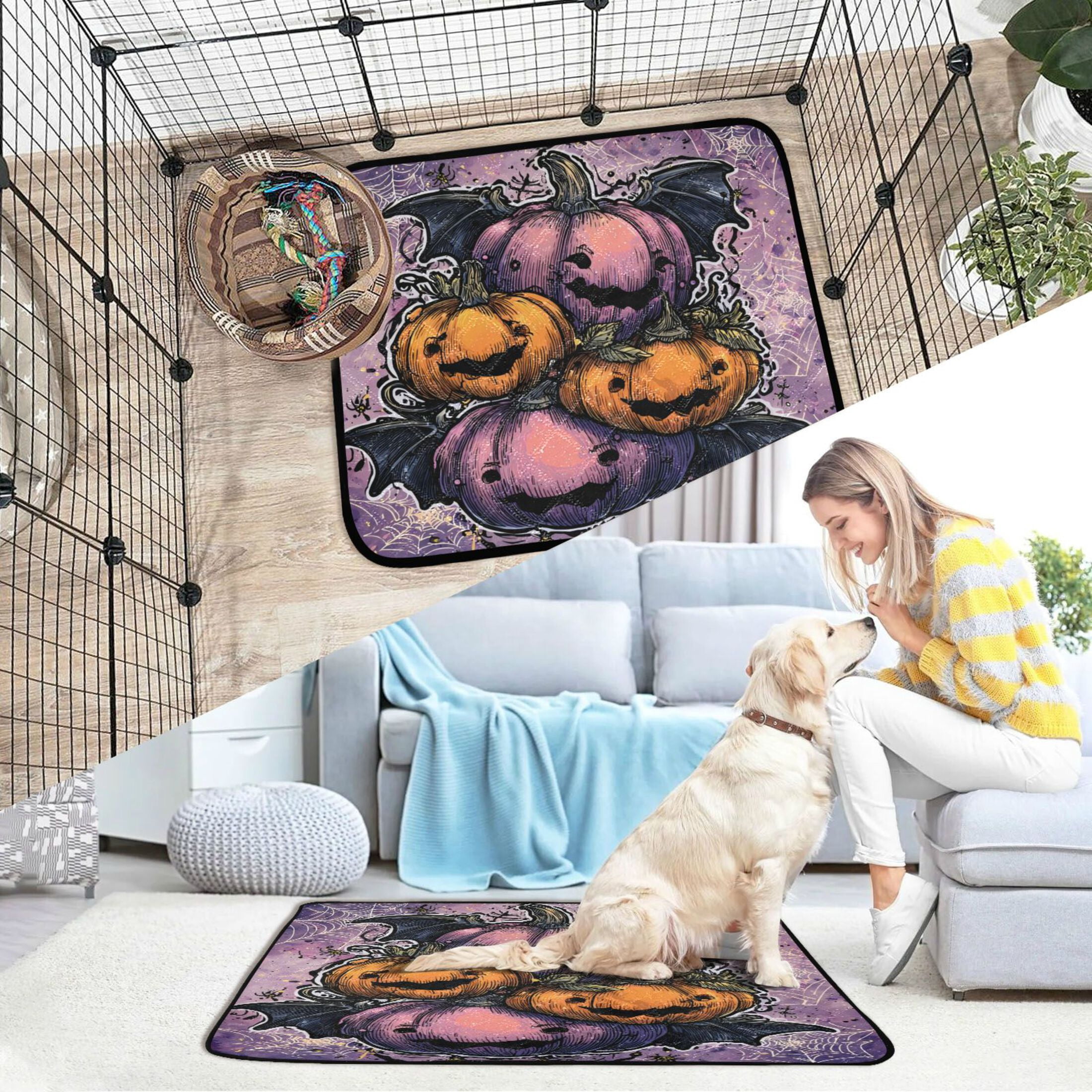 Qxltty Smile Pumpkin Cat litter Pads Pet Set of 3 Diaper Mats Center Anti-leakage Layer Absorbent Soft and Comfortable