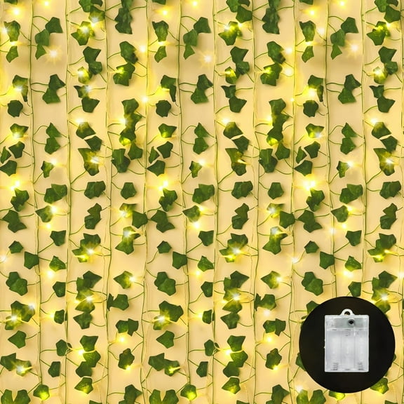 BN-LINK 33Ft Artificial Ivy Vines with 100 LED Lights, Ivy Garland with 2 Lighting Modes, Hanging Christmas Lights for Bedroom Wedding Party Holiday Patio Decor(Warm White)