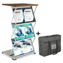 M&T Displays Foldable Counter with Steel Literature Holder and Carrying Bag, Magazine Rack, Brochure Display Stand, Catalog Leaflet, Flier for Fair, Conference, Shows (Gray - Dark Wood, 2x(8.5x11))