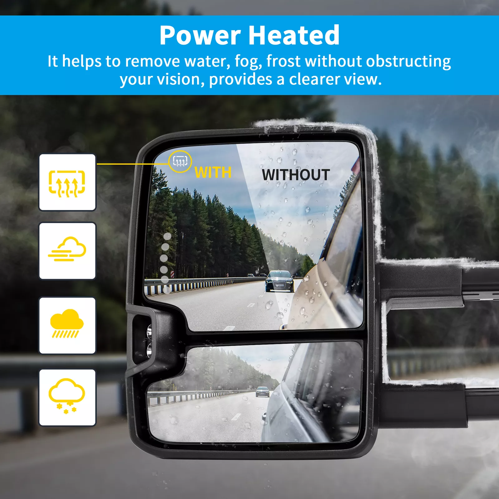 RVNI Tow Mirrors For 14-18 Chevy Silverado 1500 GMC Sierra POWER FOLD Heated Signal