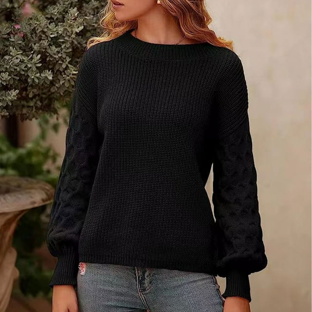 Suéter de cuello redondo para mujer, manga larga, suelto, color sólido, cuello redondo, suéter de punto, suéter para mujer