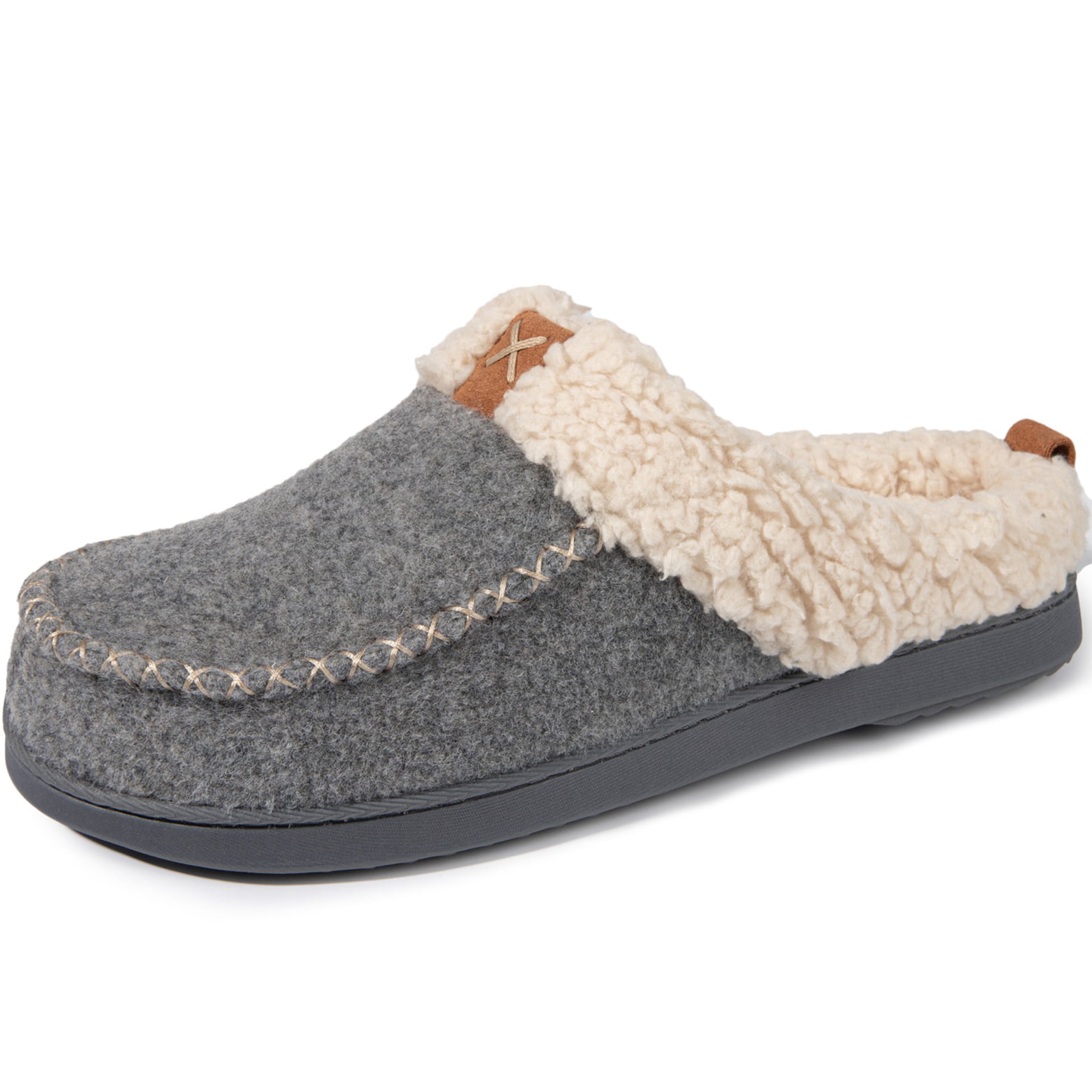 LongBay Women's Wool Felt Sherpa Foam Fuzzy Slippers with Plush Lining Slip on Moc Indoor Or Outdoor - Walmart.com