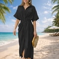 thumbnail image 3 of Scacto Women's Shirt Dress, Casual Solid Color Short Sleeve Dress, Lapel Beach Sundress for Summer, Party, Daily Wear, 3 of 6