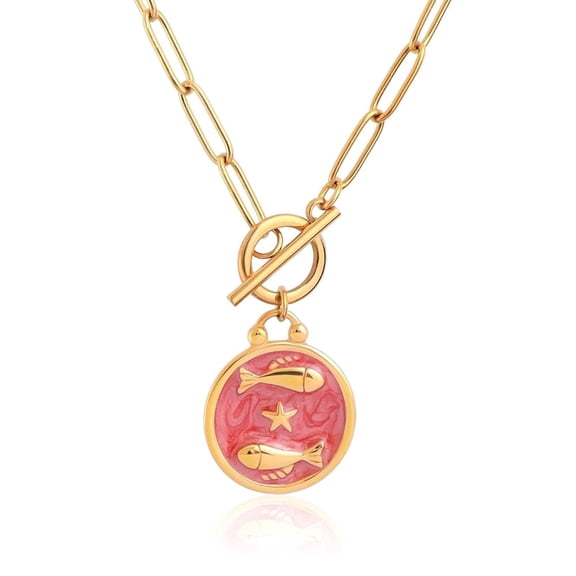 Lsnesstla Pisces Necklace Paperclip Toggle Pendant for Women Constellation Zodiac Sign Necklace Astrology Horoscope Coin Pisces Jewelry Birthday Christmas Gift for Female