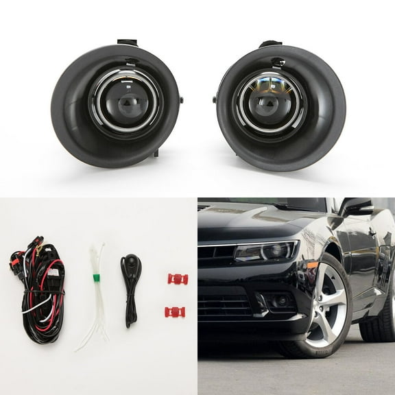 Clear Projector Fog Lights Kit Compatible with 2014 2015 Chevy Camaro 3.6L V6 with Bezel Switch Wire Harness Bulbs