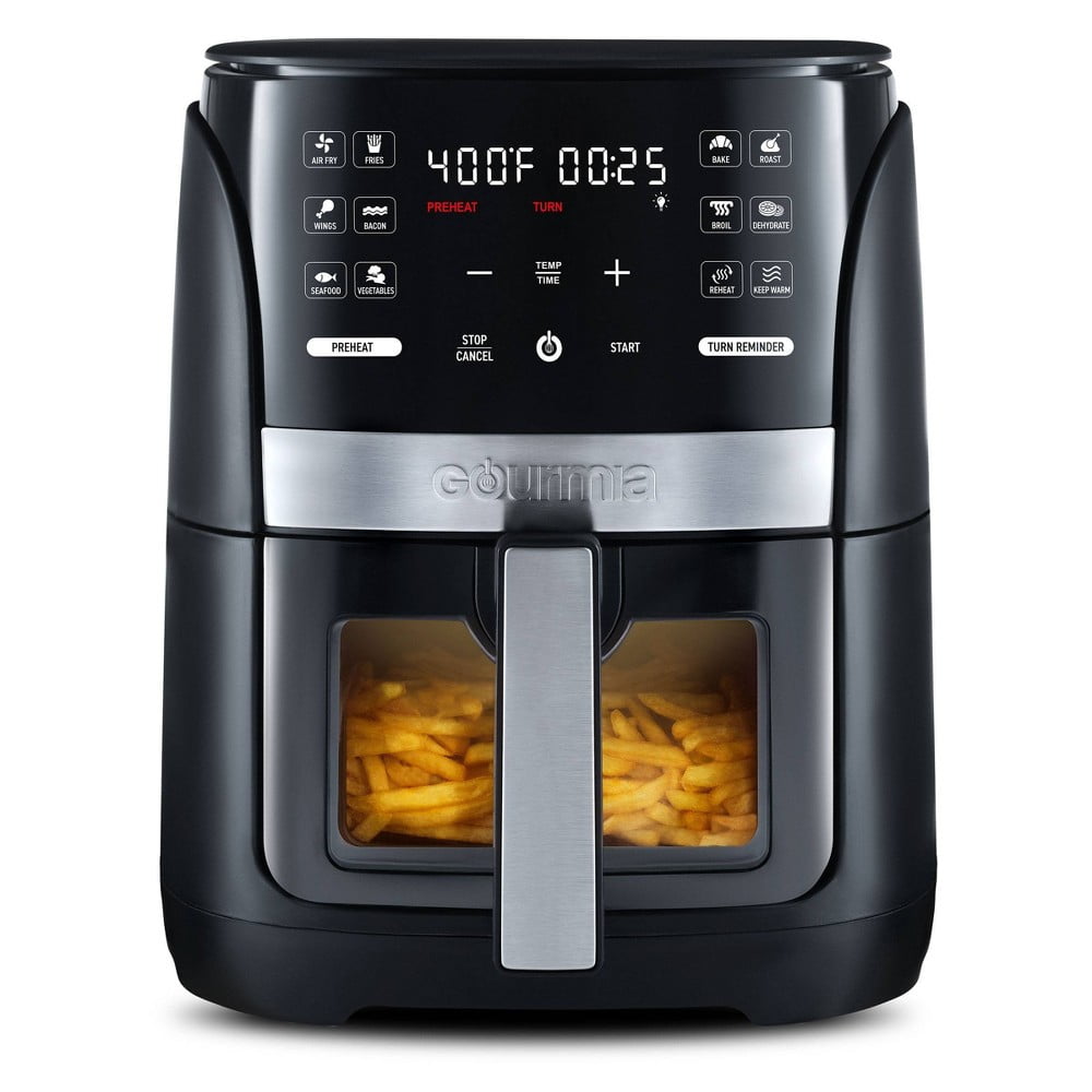 Gourmia 8 Qt Air Fryer, Digital Window, 12 Presets, FryForce