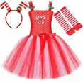 thumbnail image 2 of Vestido de Navidad para niñas, rojo, blanco, fiesta de Navidad, disfraz de bastón de caramelo, vestidos de tul con tutú para niños pequeños, ropa para fiestas navideñas, 2 of 5