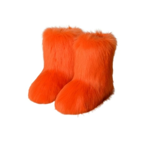 

Gomelly Ladies Warm Winter Shoes Cold Weather Round Toe Work Outdoor Anti-slip Pull On Booties Orange 10