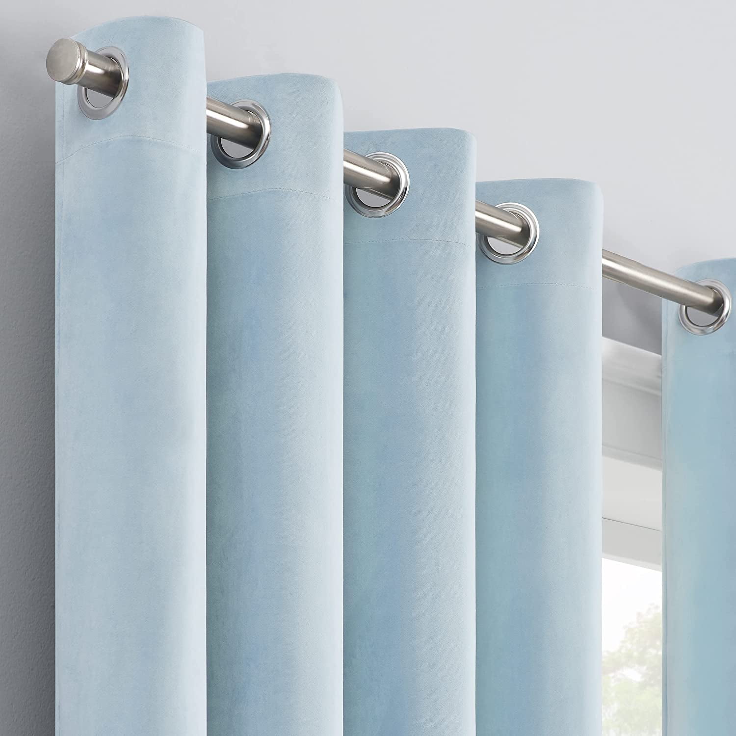 ECLIPSE Aurelia Velvet Room Darkening Grommet Noise Reduction Window Curtains (2 Panels), 52 in x 84 in, Blue