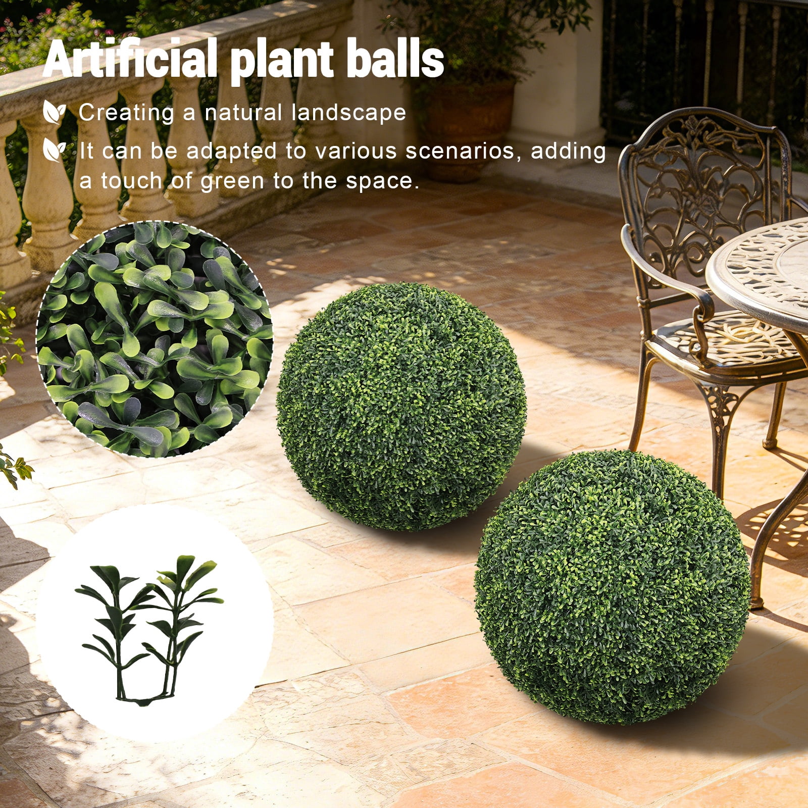 Artificial Topiary Balls, Faux Boxwood Large Green Decorative Spheres for Garden Front Porch Outdoor Landscape, Green