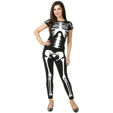 Womens  Black and White Skeleton Leggings and T-Shirt Costume