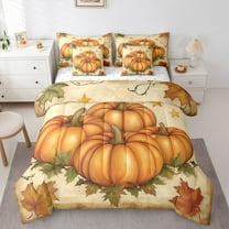 Manfei Orange Pumpkin 7-Piece Twin Bedding Sets,Autumn Maples Bedding Comforter Set,Happy Fall Sheet Sets For Children,Breathable Home Decor Reversible