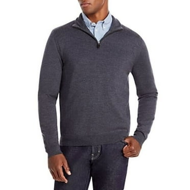 The Men's Store Designer Quarter-Zip Merino Wool Sweater in Med Grey-Small