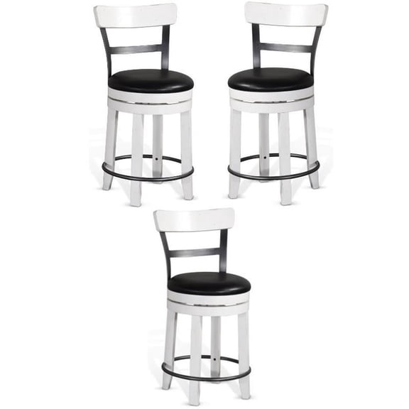 Home Square 24" Wood Swivel Barstool in White/Dark Brown - Set of 3