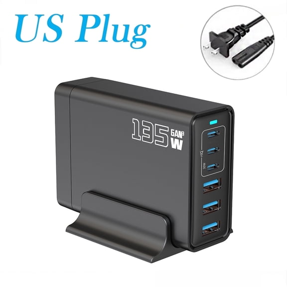 135W GaN 6-Port USB C Charging Station Hub with Holder, Fast Charger Block for MacBook Pro/Air, Dell, iPad, iPhone, Samsung Galaxy