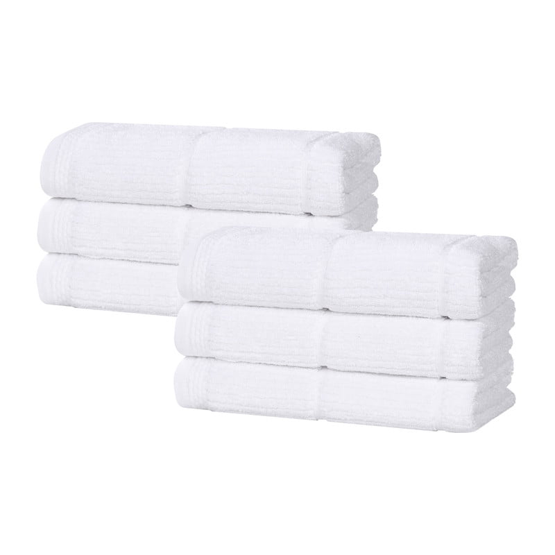 Superior Milo 6 Piece Smart Twist Cotton Hand Towels, Medium Weight Ribbed Design Towels, White