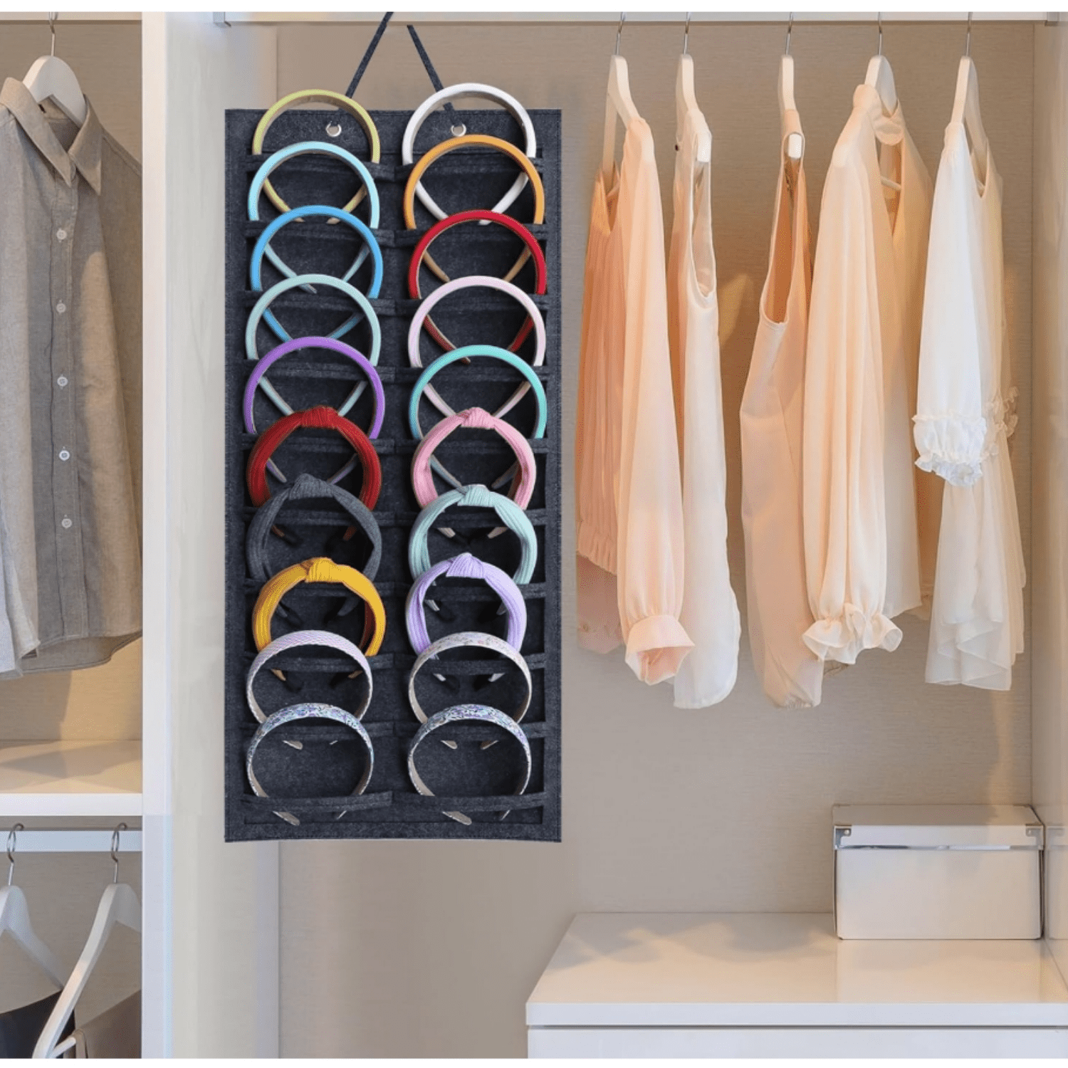 Hanging Headband Holder Organizer for Girls, Wall-mount Headband Storage Display for Women, Head Band Hair Accessories Organizer On Wall, Door, Wardrobe