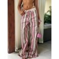 thumbnail image 6 of Women's Striped Elastic Waist Drawstring Loose Wide Leg Floor Length Casual Pants Orange Pink Striped S, 6 of 10
