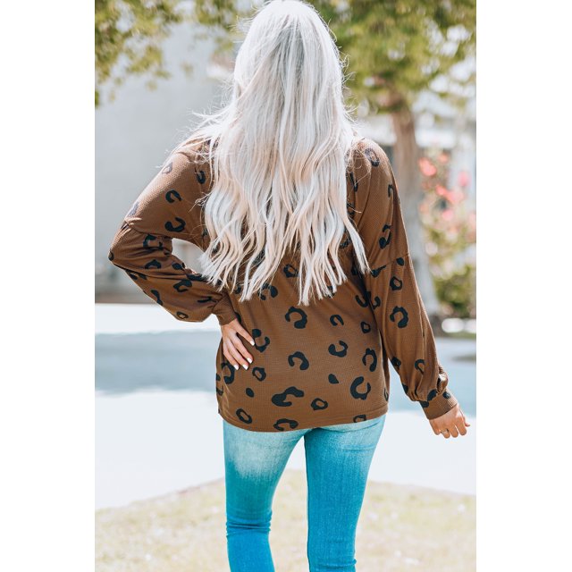 ABPHQTO Top suelto con cuello en V y abertura lateral con estampado de leopardo para mujer