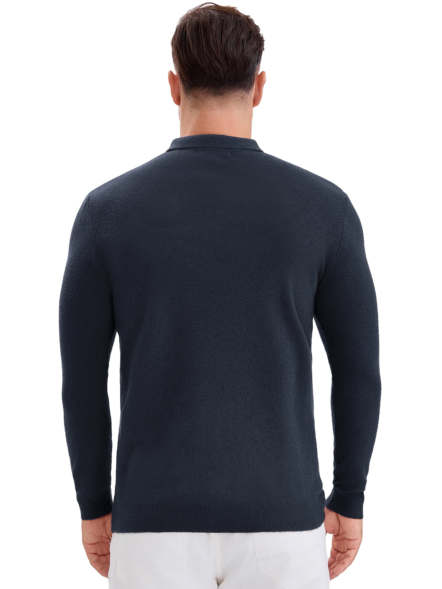 DARING DIVA Men's Long Sleeve Pullover Business Knitted Polo Shirt M Dark Blue