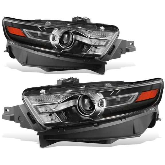 DNA Motoring Projector Headlights for 2013-2019 Ford Taurus, Black / Amber