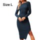 thumbnail image 2 of Vestido de suéter con cuello en V para mujer Vestido informal con abertura en la parte delantera y trasera de manga larga - Azul Adepaton BST3005869-3, 2 of 6