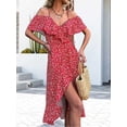 thumbnail image 5 of Ladies Spring Summer Sexy Straps Dress Women Green Off Shoulder Ruffles Casual Beach Dresses Female Floral Print Dress, 5 of 6