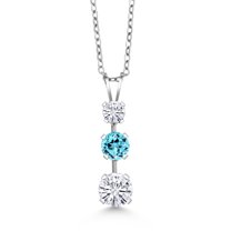 Gem Stone King 925 Sterling Silver White Moissanite 3 Stone Pendant Necklace for Women (1.68 Cttw, Gemstone Birthstone, Round 6MM, 5MM and 4MM, with 18 inch Chain)