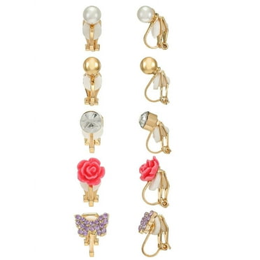 Wonder Nation Girls Goldtone Clip-On Earring Set, 5 Pairs