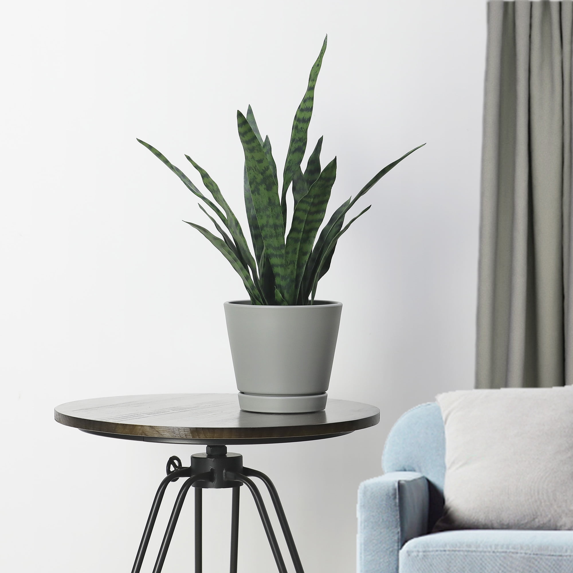 Mainstays Recycled Resin Planter Attached Saucer, Gray, 8in x 8in x 7.2in