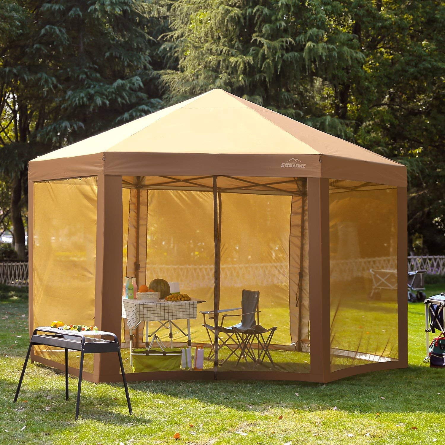 SUNTIME Outdoor Patio Hexagon Gazebo, Pop Up Instant Canopy, Garden