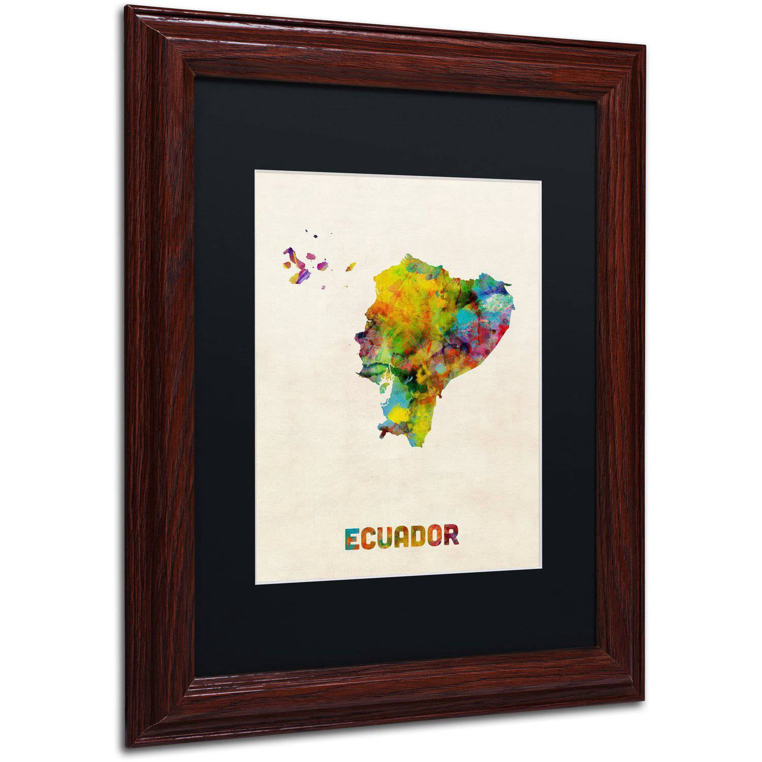 Trademark Fine Art "Ecuador Watercolor Map" Canvas Art by Michael Tompsett Black Matte, Wood Frame