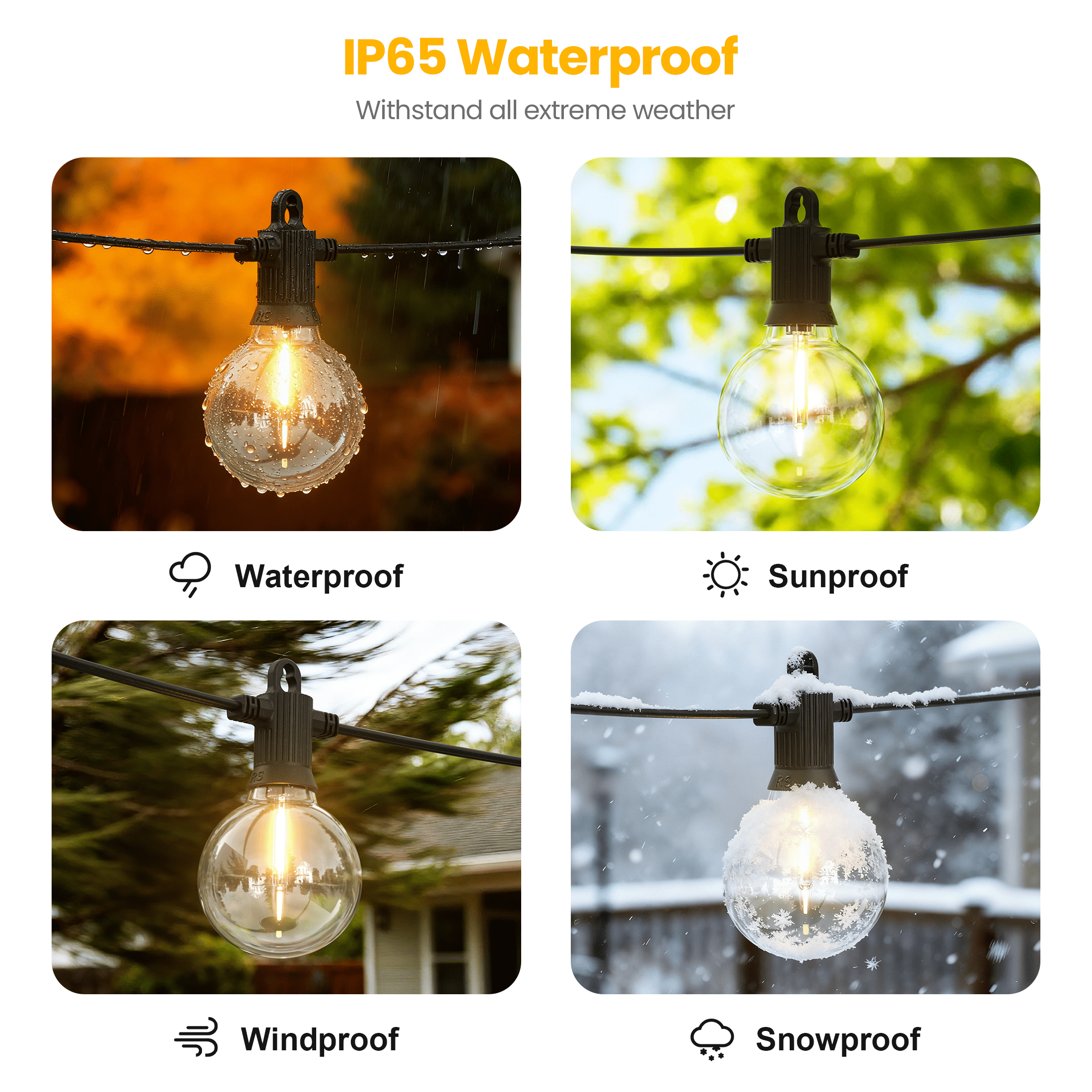 Fooman G40 Outdoor String Lights 50FT IP65 Patio Waterproof Hanging Lights with 25+2 Bulbs for Garden Gazebo Bistro Cafe Backyard