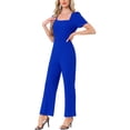 thumbnail image 2 of INSPIRE CHIC Women's Work Jumpsuits Elegant Square Neck Puff Short Sleeve Loose Wide Leg Romper S Royal Blue, 2 of 5