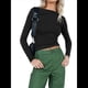 thumbnail image 3 of Camiseta de Larga con Cuello Redondo y Espalda Abierta para Mujer, Estilo Y2K, Estilo Retro Informal de Color Liso Negro XS, 3 of 10