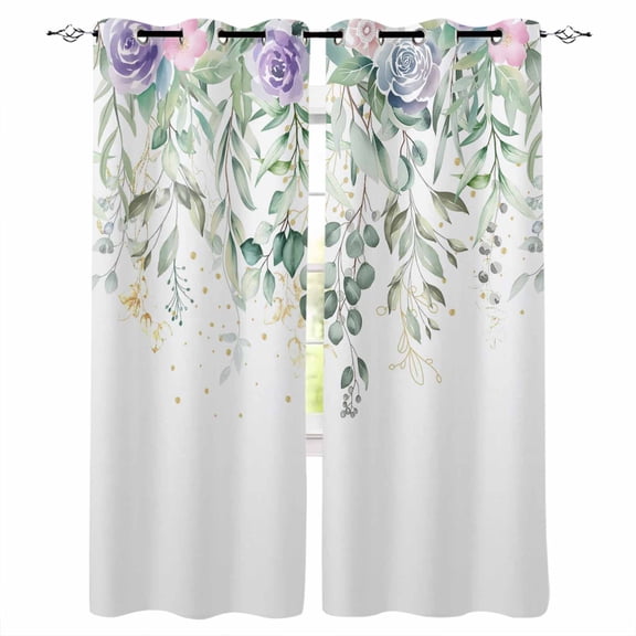 Eucalyptus Leaves Blackout Curtains for Bedroom/Living Room, Thermal Insulated Kitchen Curtains, Sage Green Weeping Summer Botanical Grommet Darkening Window Treatment Drapes 27.5"x39"x2