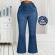 thumbnail image 4 of Pantalones de Cintura Alta para Mujeres Casual Cintura Elástica Caminando con Bolsillos Pantalones Impresos No Tela de Denim Imitación Pantalones de Denim Cómodos para Salir, 4 of 8