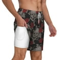 thumbnail image 3 of Goofa Skull and Red Roses Printed Men's Swim Trunks Board Shorts Quick Dry Mens Swimming Trunks with Compression Liner,Breathable Fit Hawaii Beach Shorts-3X-Large, 3 of 9