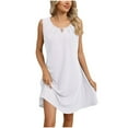 thumbnail image 2 of Women's Dresses Under $10 Summer Solid Pleated Round Neck Sleeveless Pockets Dresses Casual Comfortable All Occasion Wear, 2 of 9