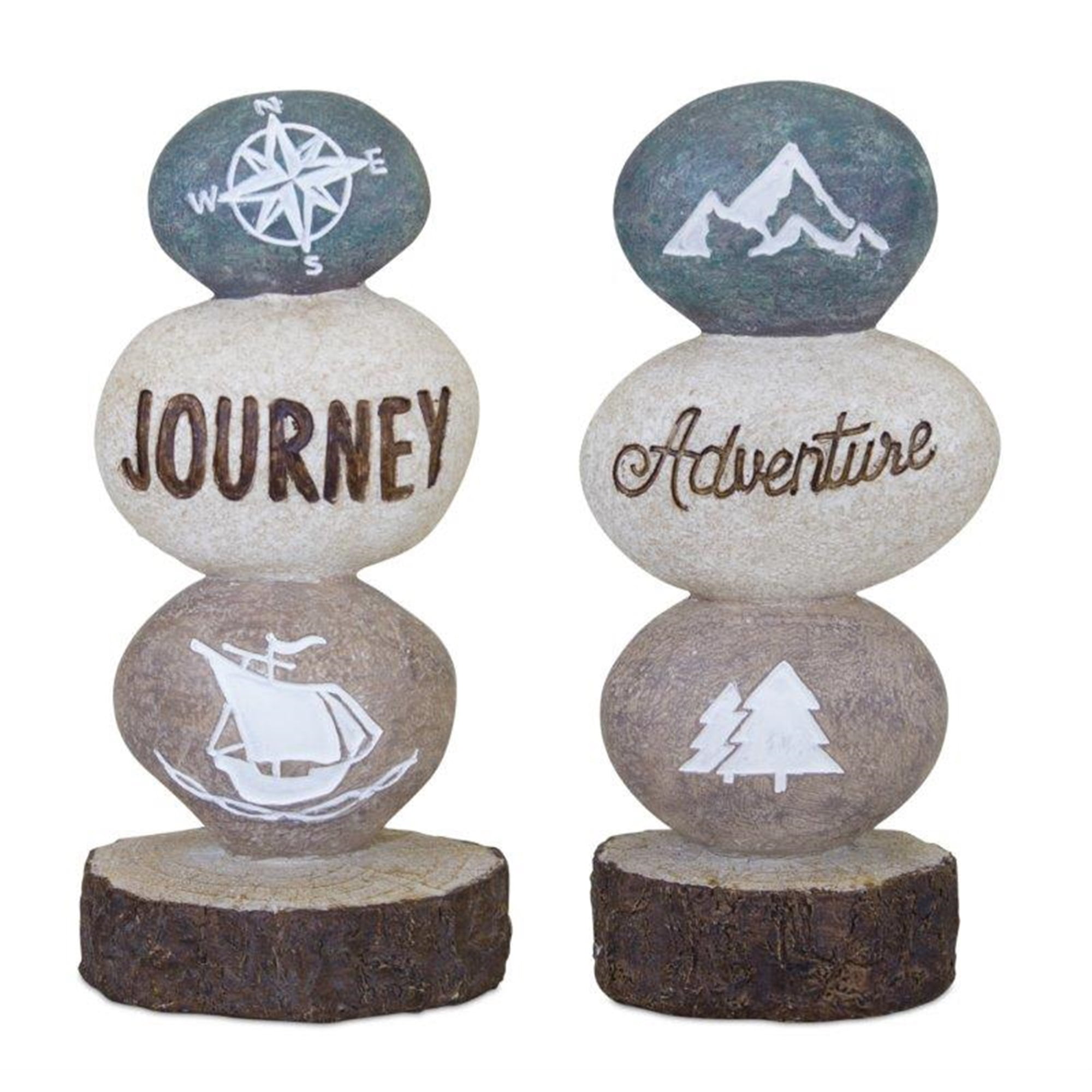 Journey and Adventure Rock Stack (Set of 2) 4"L x 8"H, 4"L x 8.75"H Resin