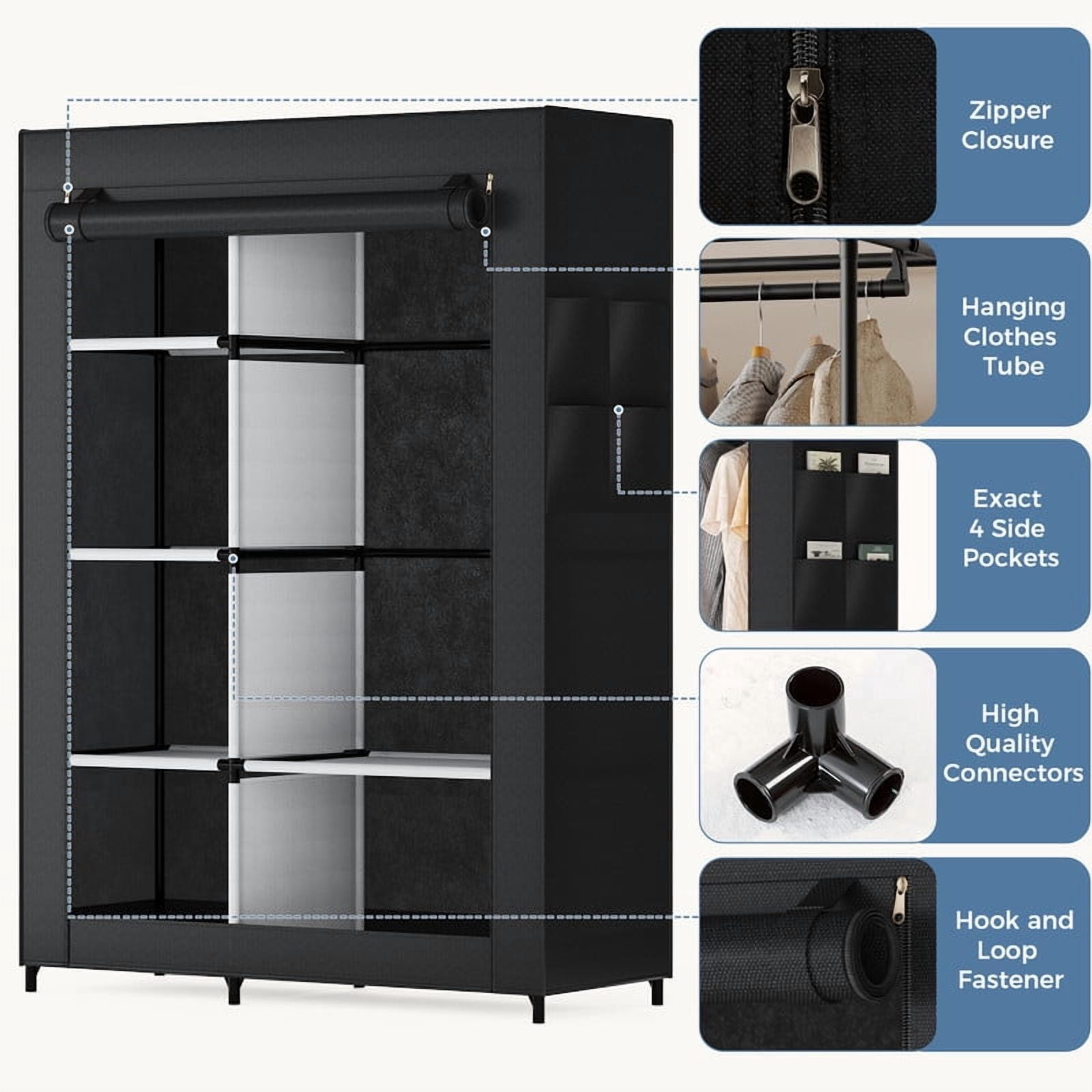 Gianna 40 Inch Hanging Clothes Rack With Fabric Cover, Portable Freestanding Multi-purpose Wardrobe, Black