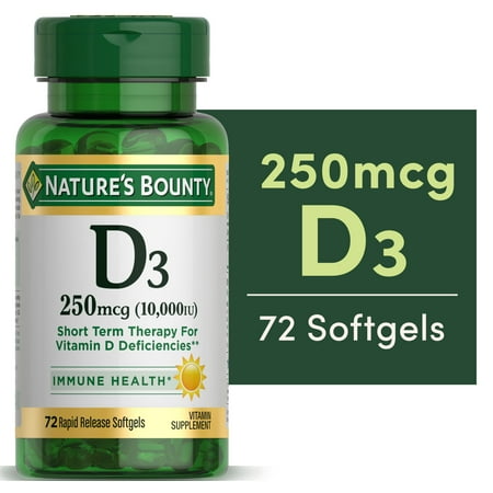 Nature's Bounty Vitamin D3, Immune Health, 250 mcg, Softgels, 72 Ct