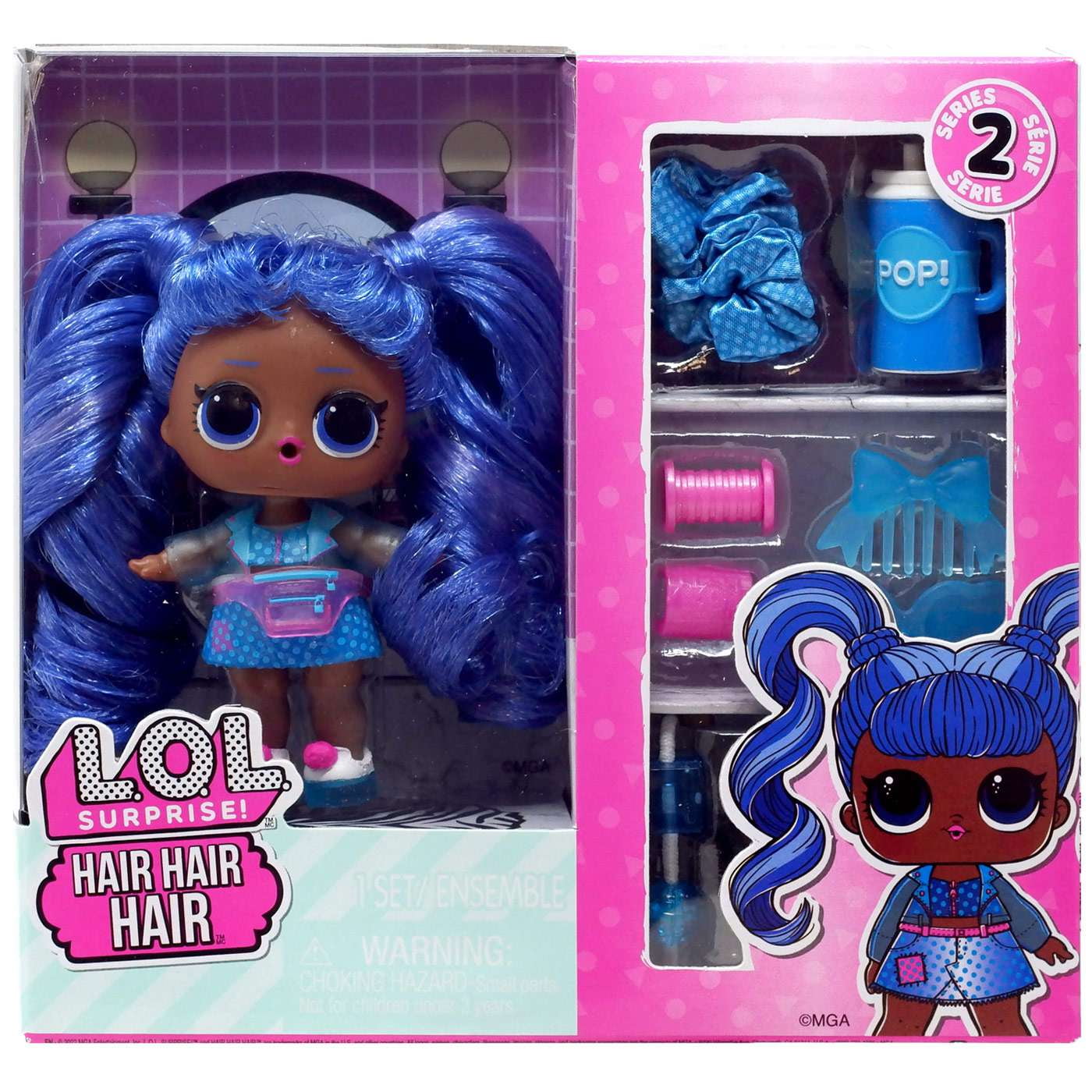 MGA~LOL Surprise~3 Doll~Jelly Jam~Hairvibes~Clothes~2 Wigs~Bottle~Pink  Ball