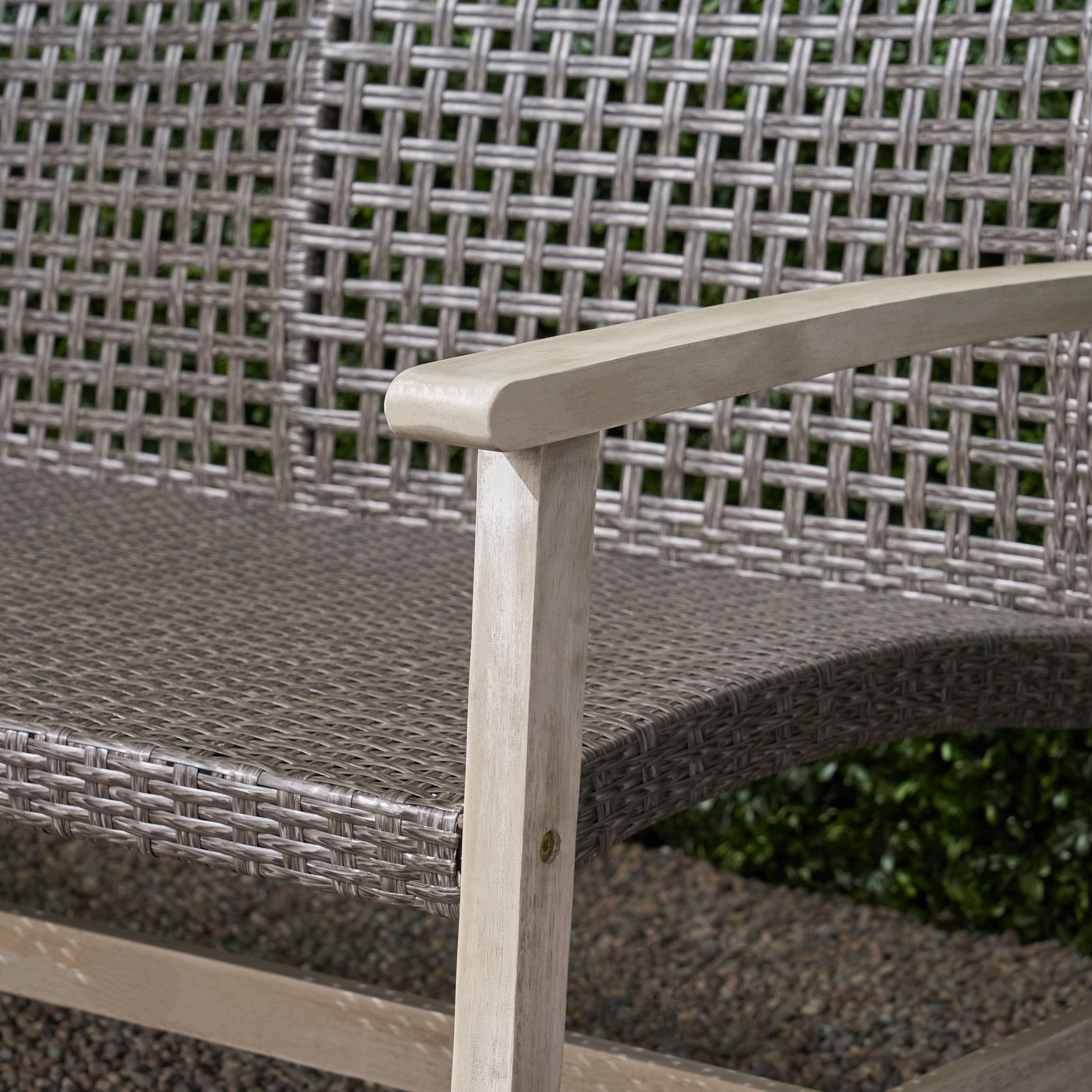 Marcia Outdoor Wood and Wicker Sofa Light Gray Finish with Mix Black Wicker in Togo at XOF 310956 Rating 5