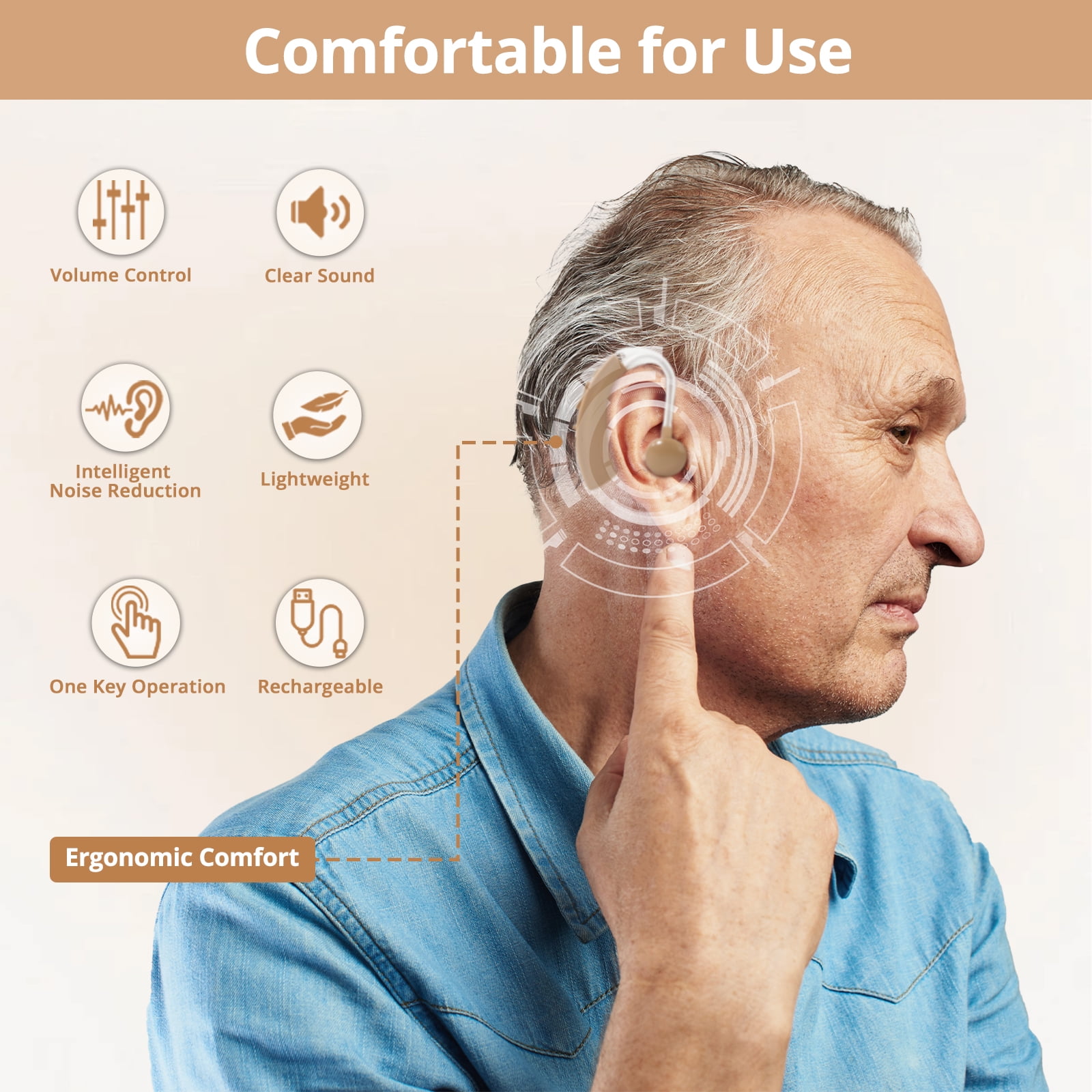 HIBRIQ Rechargeable Hearing Aids with Noise Cancelling, Feedback Cancellation & Clear Speech for Seniors HH-1220AX