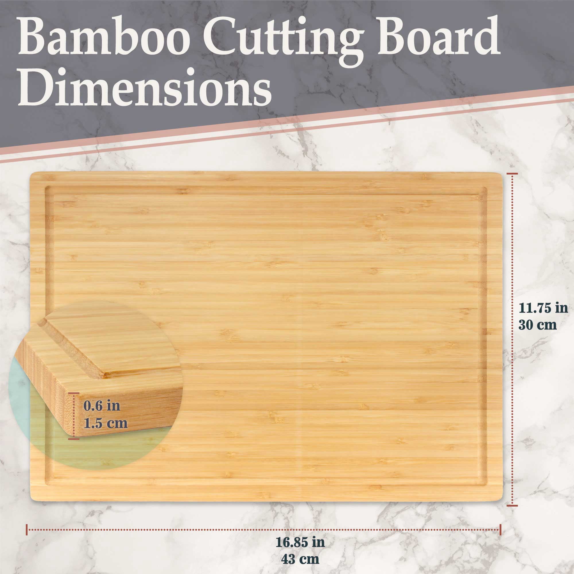 BambooMN Brown Large Natural Bamboo Cutting Board with Juice Groove For Home and Kitchen - 16.85" x 11.75" x 0.6" Vertical - 100 Piece